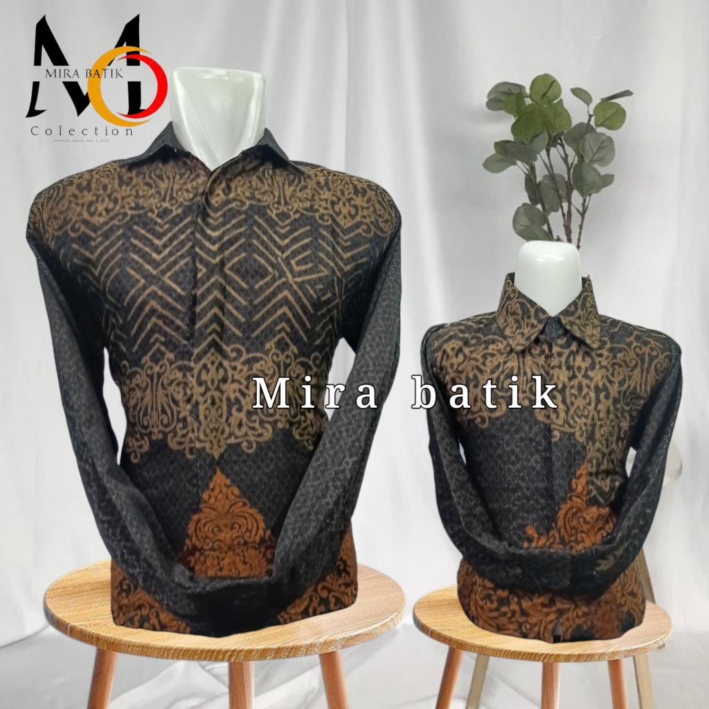 batik doby couple ayah anak motif songket hitam gold  doby original/ batik doby ppria/ batik songket