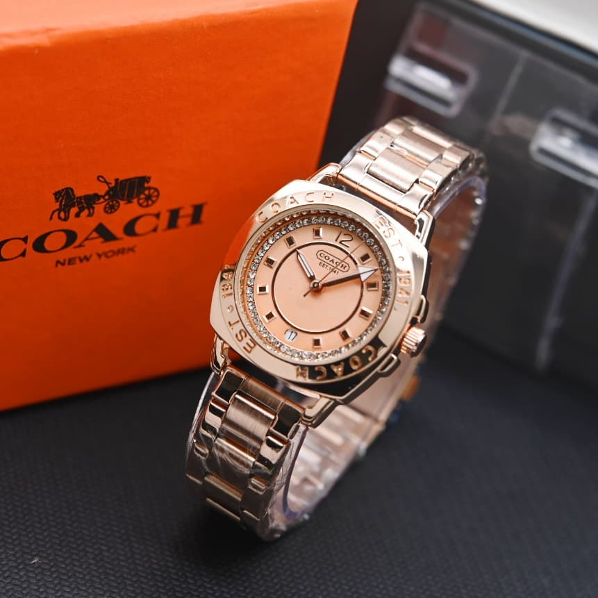Jam Tangan Wanita Coach Est 1941 Rantai Diamond Kulit