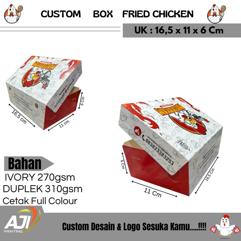 

CUSTOM BOX FRIED CHICKEN UK 16,5 x 11 x 6 cm Bahan IVORY/DUPLEK