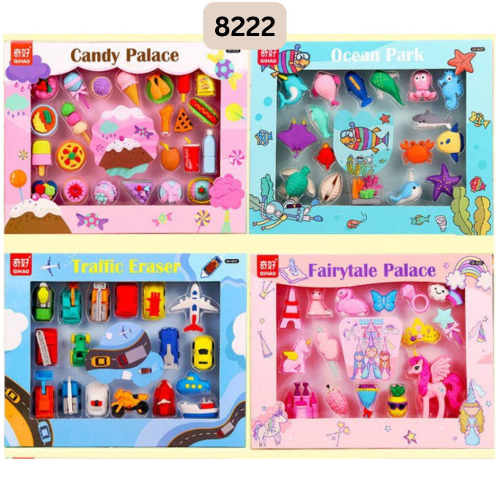 

8222 (Harga per kotak) Penghapus karakter motif mainan anak laki perempuan stimulasi sensory play STATIONERY GIFT SET