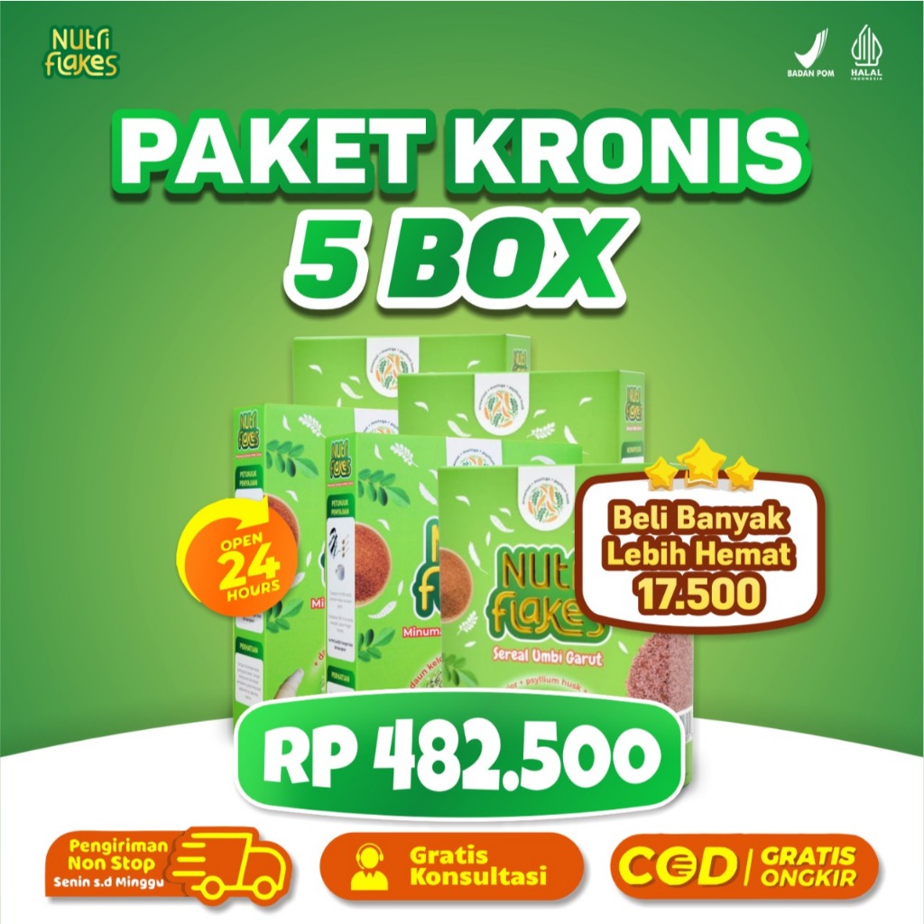 

5 BOX NUTRIFLAKES | SEREAL SEHAT ATASI ASAM LAMBUNG | UMBI GARUT, MORINGA, & SUSU ETAWA | 100% ALAMI / UMBI GARUT / DAUN KELOR / SUSU KAMBING ETAWA / OAT / MAKANAN SEHAT/ NUTRI FLAKES