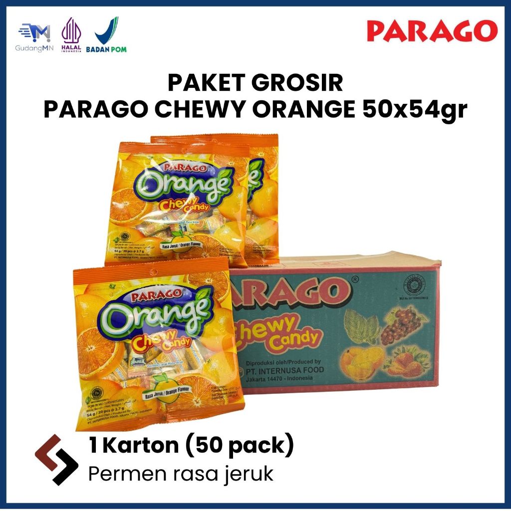 

[PAKET GROSIR] PARAGO CHEWY ORANGE | PERMEN RASA ORANGE 1 KARTON=50pack