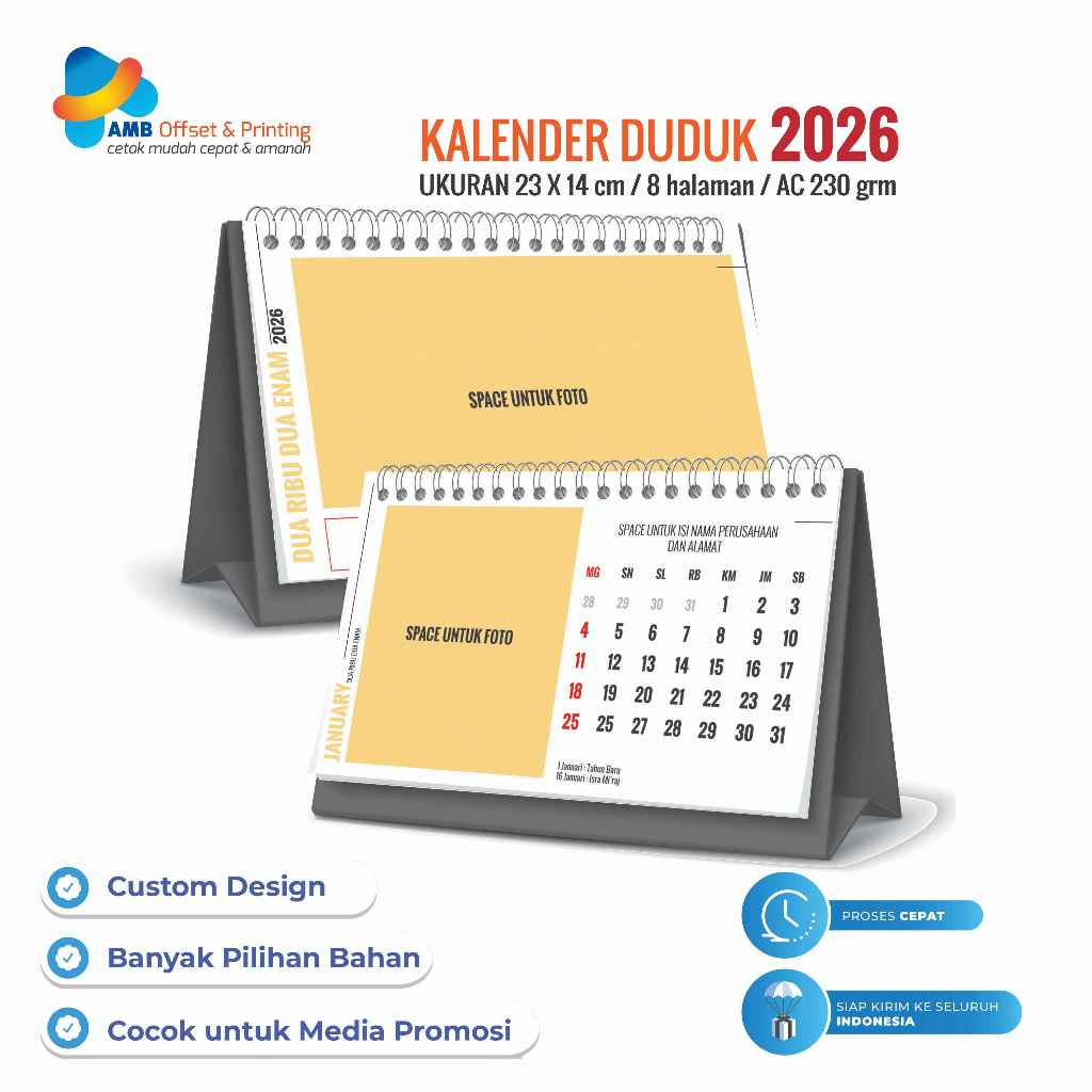 

Kalender Meja Custom / Kalender Duduk 23 x 14 cm / Kalender Template