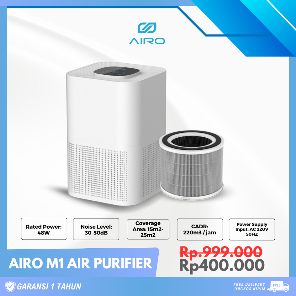 AIRO M1 Air Purifier HEPA Filter H13 220 CADR UVC Pembersih Udara UV