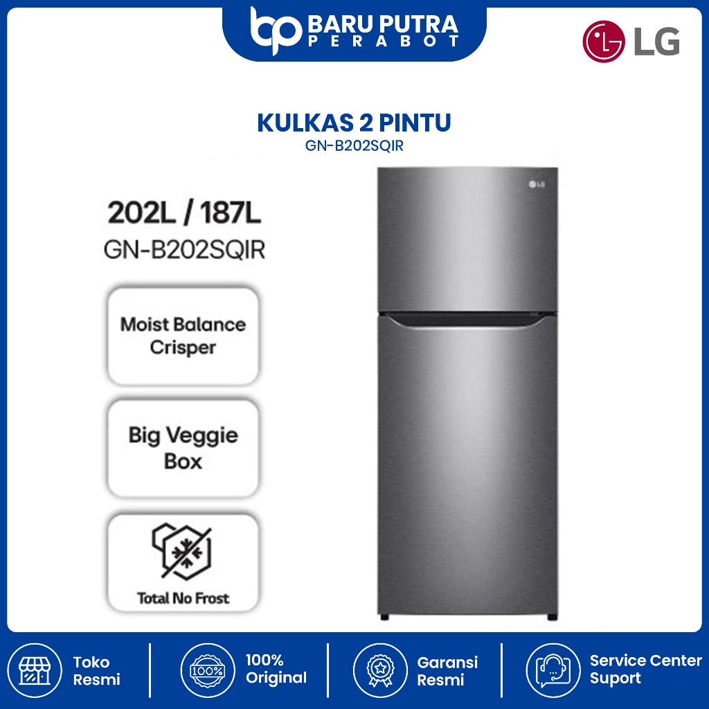 LG Kulkas 2 Pintu 202L No Frost Crisper - Model GN-B202SQIR