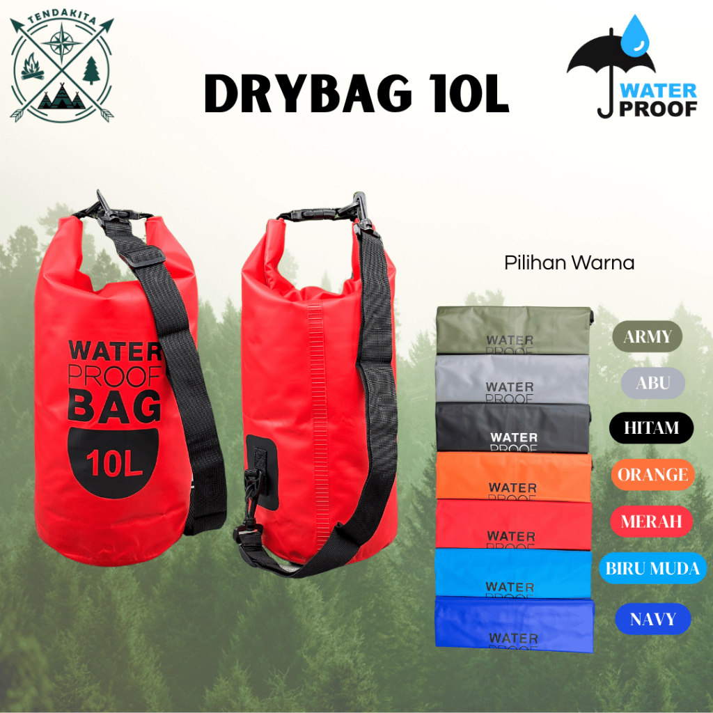 Ocean Pack Dry Bag 10L Tas Anti Air Waterproof Bag 1 Tali Tas Pancing Anti Air Tas Pantai Waterproof