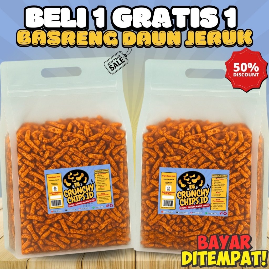 BELI 1 GRATIS 1 - Basreng Pedas Gurih Daun Jeruk Sultan Kiloan Bumbu Keripik Cikruh Renyah Viral