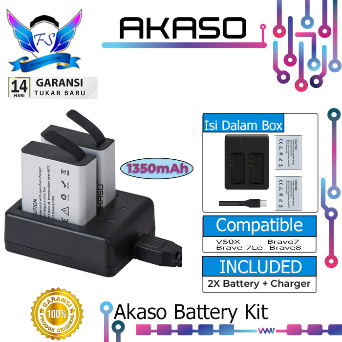 AKASO Battery Kit For V50X / Brave 7 / Brave 7 LE / Brave 8 Action Camera Original