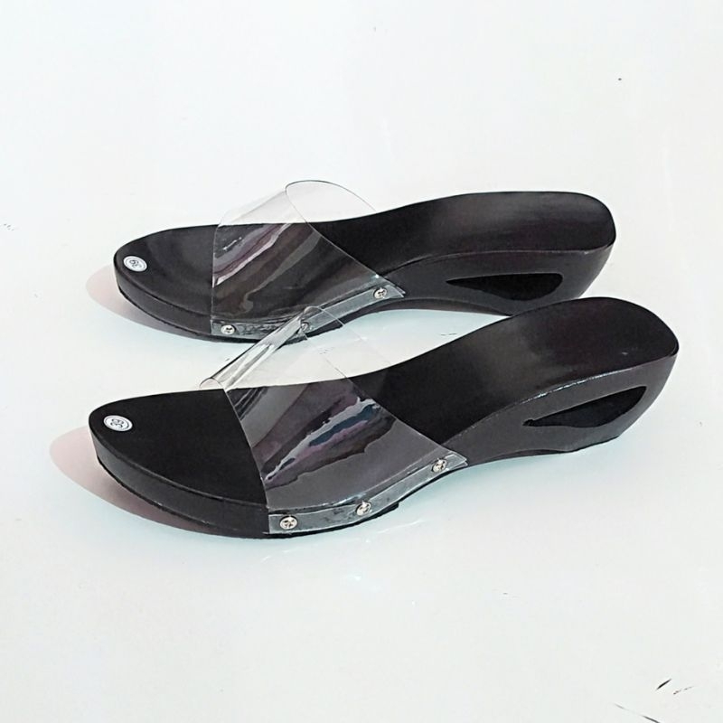 sandal wedges kelom geulis mika bening 5cm / wedges sandal / wedges wanita / sepatu kaca / kelom geu