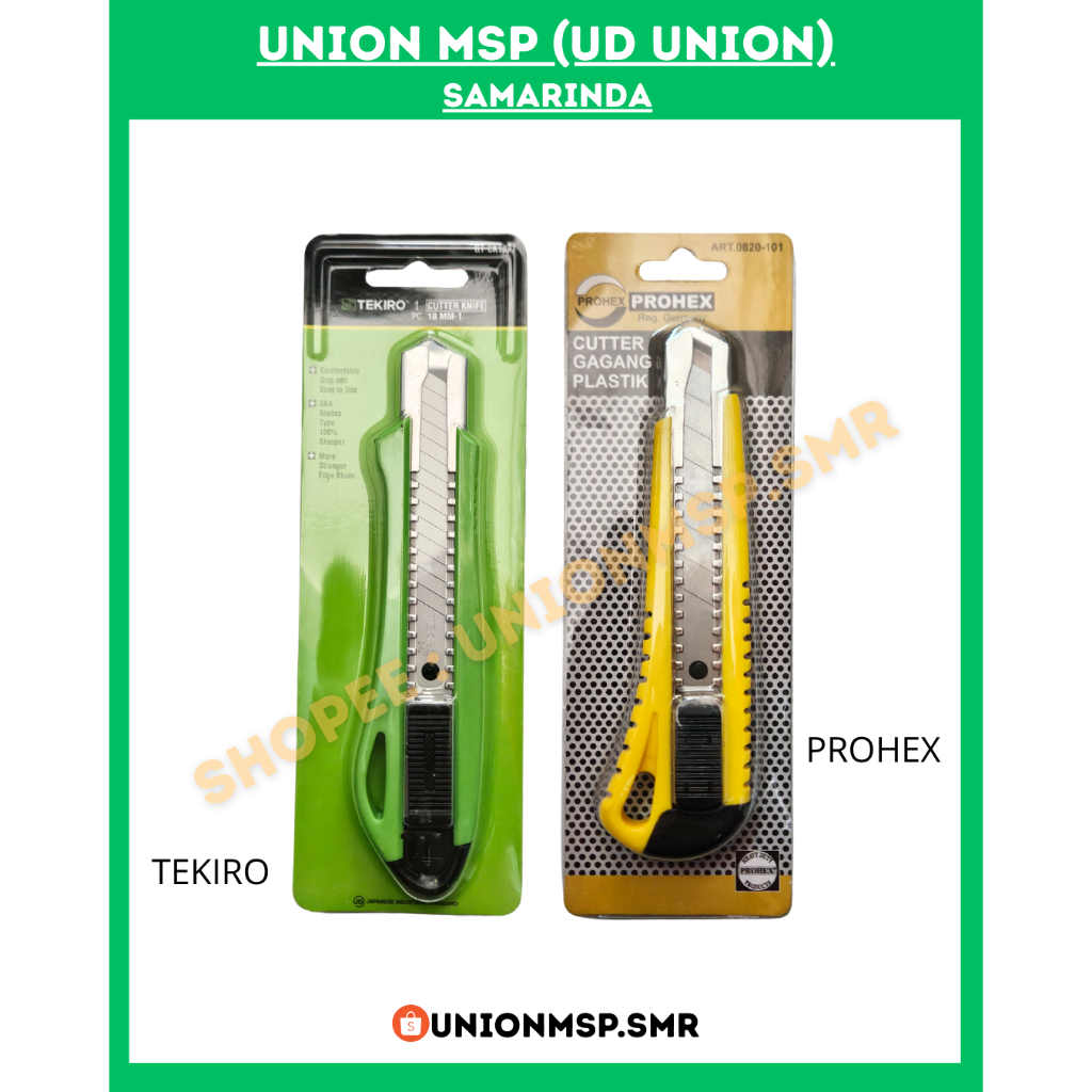 

CUTTER KNIFE 18MM TEKIRO & PROHEX | PISAU CUTTER TAJAM SERBAGUNA | BODY KUAT & NYAMAN DIGENGGAM | COCOK UNTUK KERTAS, KARDUS, KARPET