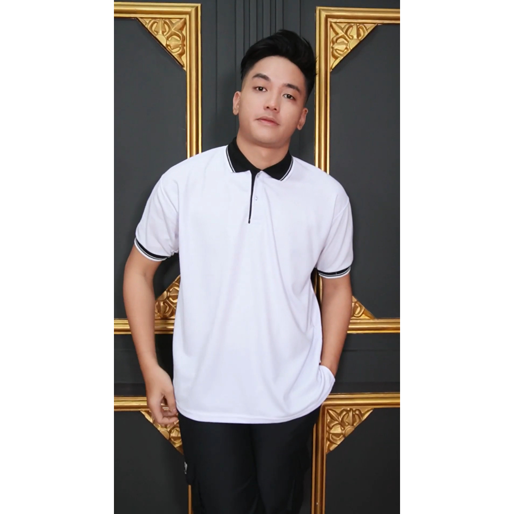 Kaos Krah Pria Putih Krah Hitam/Baju Kaos Kerah Polo Shirt/Kaos Polo Shirt Pria wanita/Kaos Polo