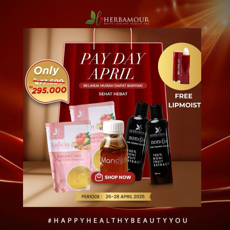 

(Free Lipmoist) PROMO PAYDAY APRIL - Sehat Hebat - Pembelian 2pc Ramcin + 2pc Nondja + 1pc Mandja dengan Harga Hemat dan Free Lipmoist