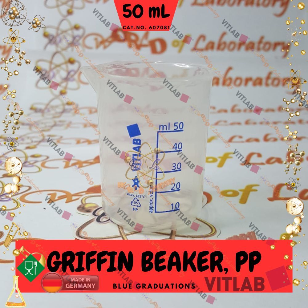 Griffin Beaker 50 mL, PP, Raised Blue Scale (Beaker Plastik PP), VITLAB