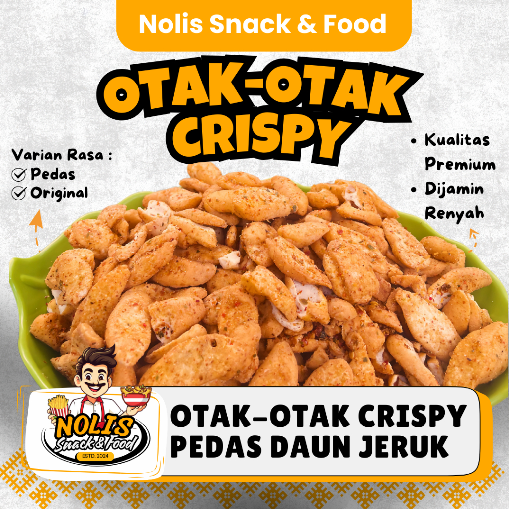 

OTAK-OTAK CRISPY PEDAS DAUN JERUK [NOLIS SNACK & FOOD] Keripik otak-otak /basreng bandung