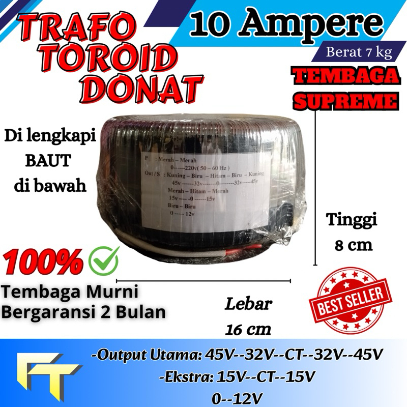 Trafo Toroid Donat 10A CT 45v 32v murni