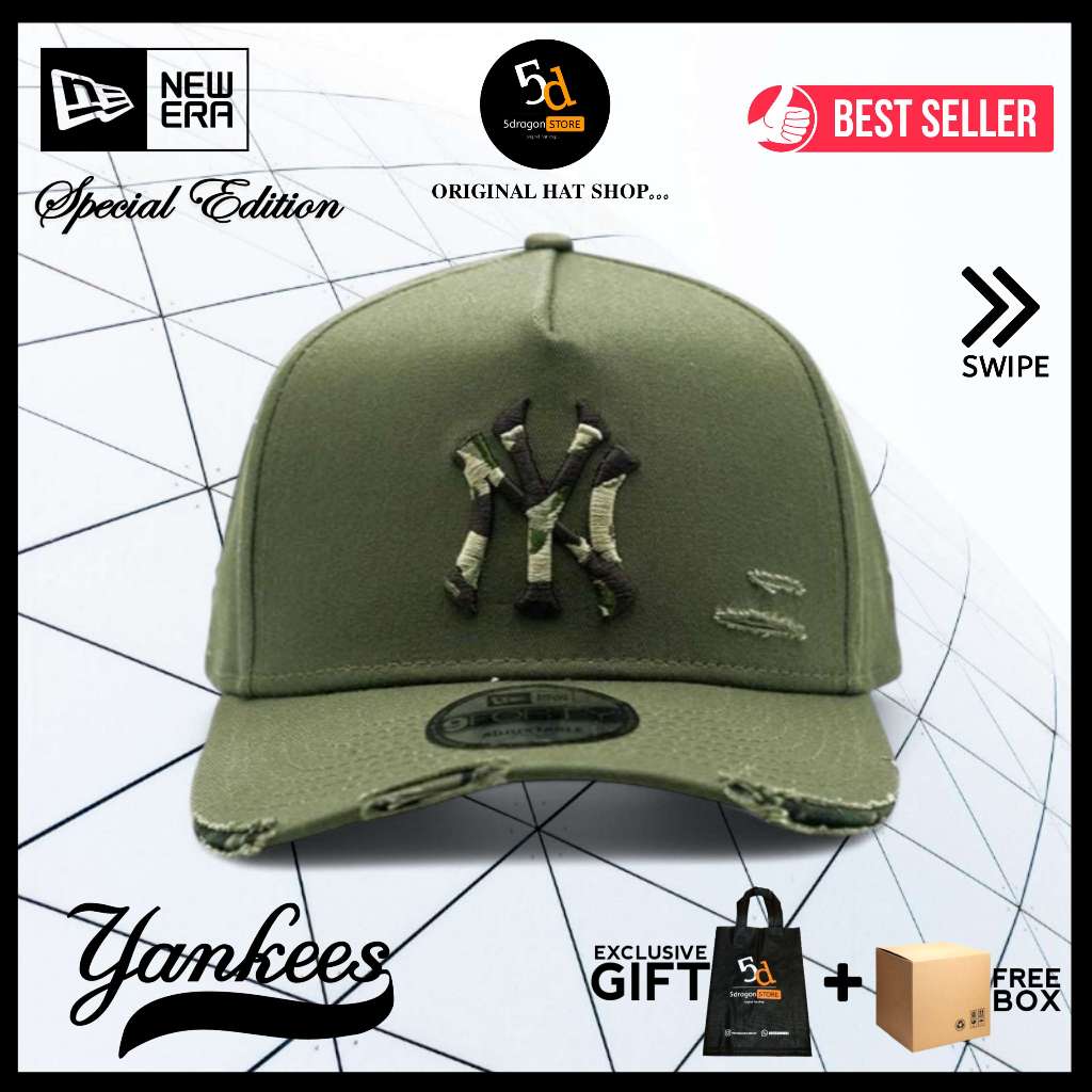 TOPI NEW ERA ORIGINAL AFRAME NEW YORK YANKEES FRAYED OLIVE ARMY CAMO