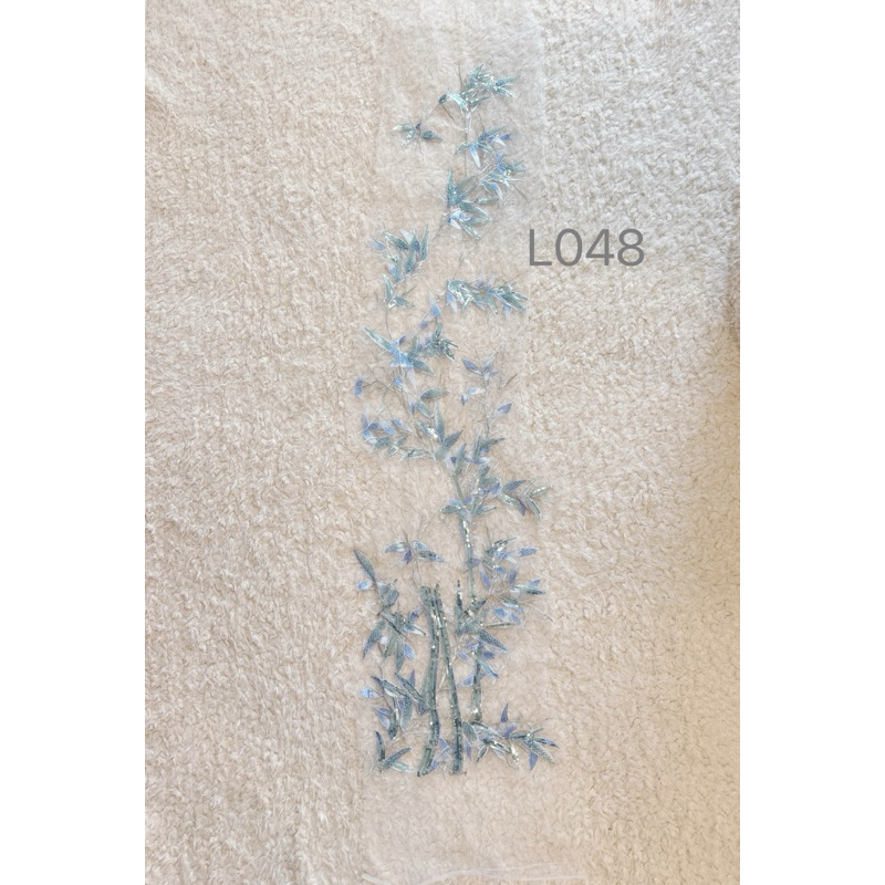 L048 Blue Bamboo with Tile / bordir bambu/ bordir gaun/ bordir lace gaun sangjit
