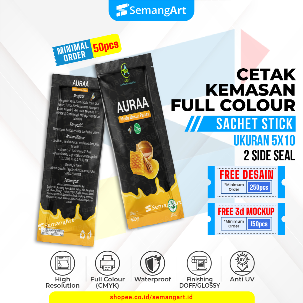 

Kemasan Sachet 5x10 Minuman Serbuk Collagen / Gel Cairan Full Printing Desain Custom