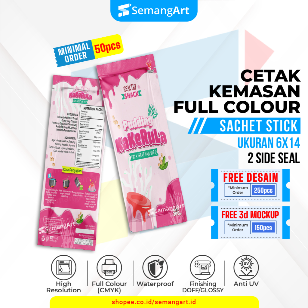 

Kemasan Sachet 6x14 Minuman Serbuk Collagen / Gel Cairan Full Printing Desain Custom