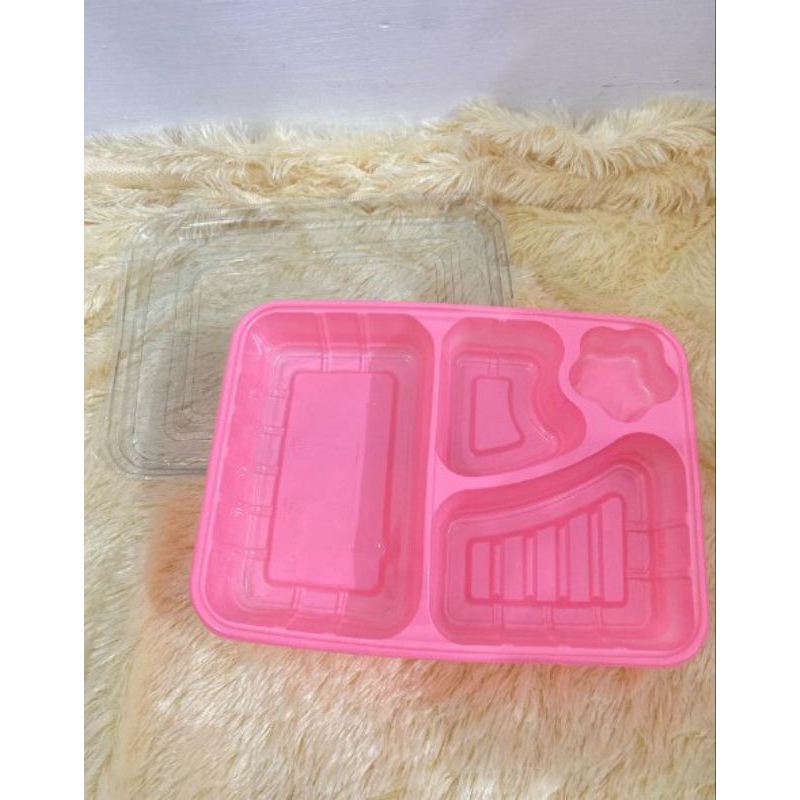 

mika bento warna pink isi 50 pcs / mika bento sekat 4 / mika sekat 4