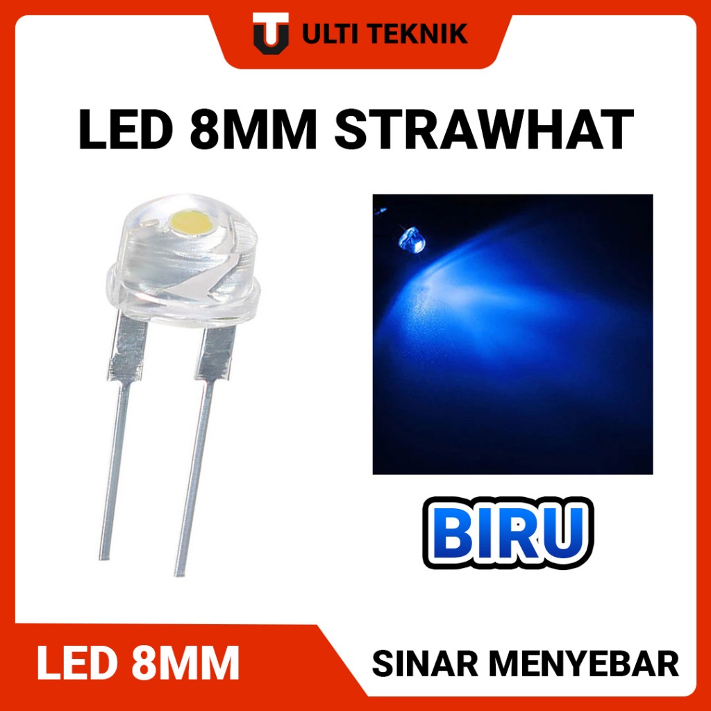 LED Strawhat 8mm Body Clear | Lampu LED Topi - Warna Biru