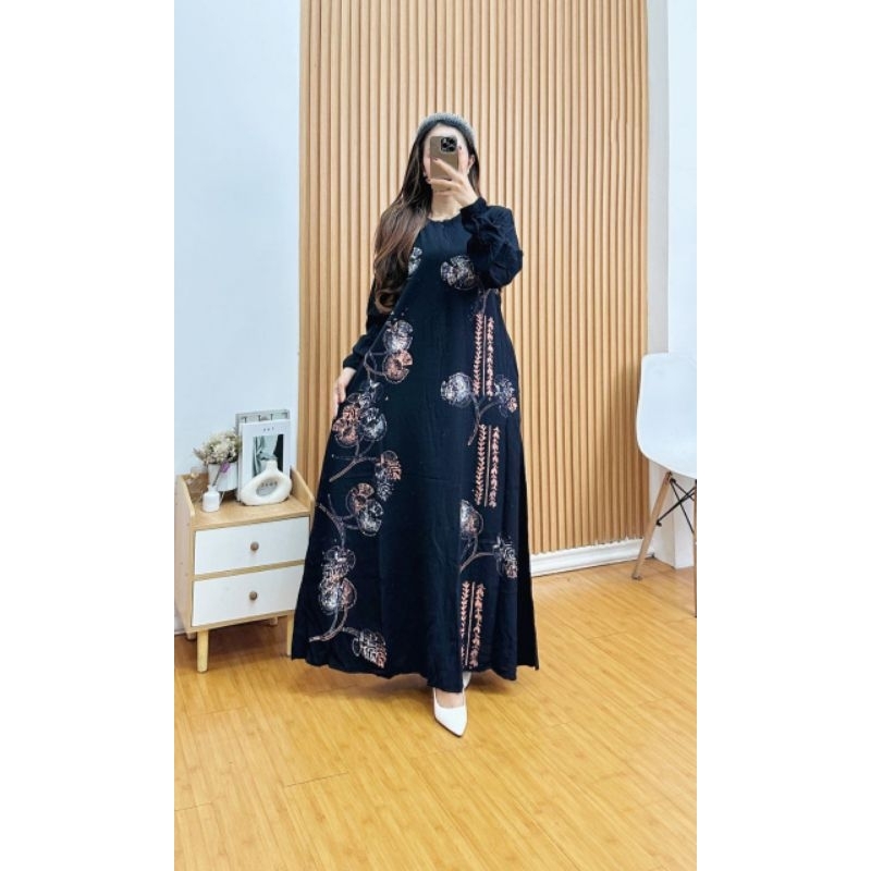 gamis batik busui dress batik motif bunga gaun pesta simple elegan gamis simple cantik adem