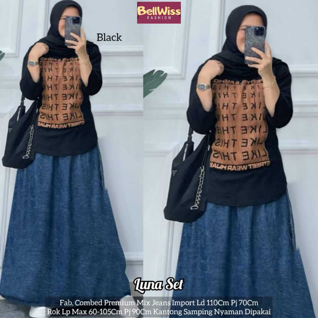 LUNA SETROK JEANS LD 110 SETELAN ROK TERBARU SIMPLE KASUAL MUSLIM REMAJA