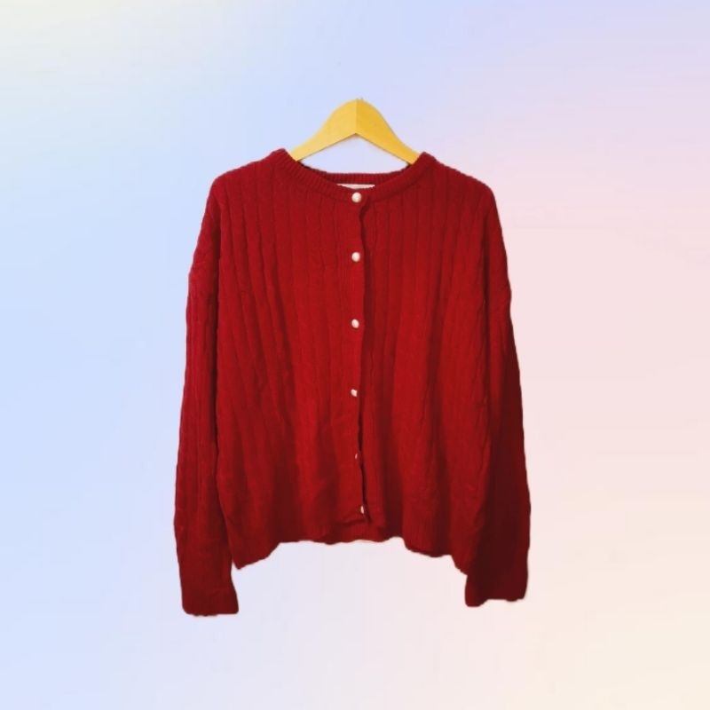 66GIRLS Maroon Cardigan Kepang