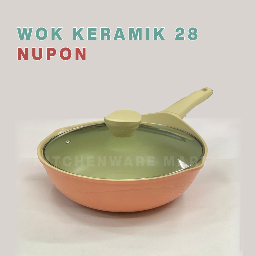Wok Pan NUPON Granite Anti Lengket 28 cm dan tutup kaca KOMPOR INDUKSI