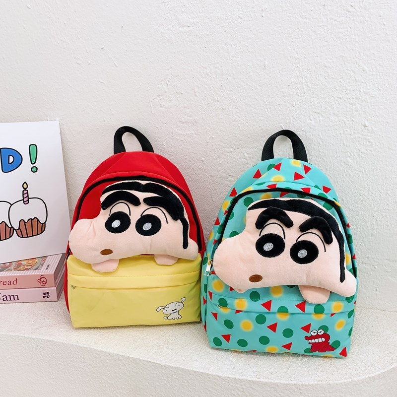 Tas Ransel Backpack Crayon Shinchan Biru Merah Anak Paud TK Tamasya Boneka Cartoon Kartun Lucu