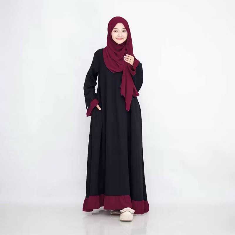 Abaya Hitam Anak Perempuan 11 12 13 14 15 16 17 Tahun Liyana Syar'i Set Pashmina Bahan Ceruty Babydo