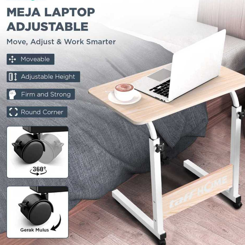 Meja Laptop Kasur Roda Putar Meja Laptop Portable Belajar Minimalis Adjustable Kamar Tidur