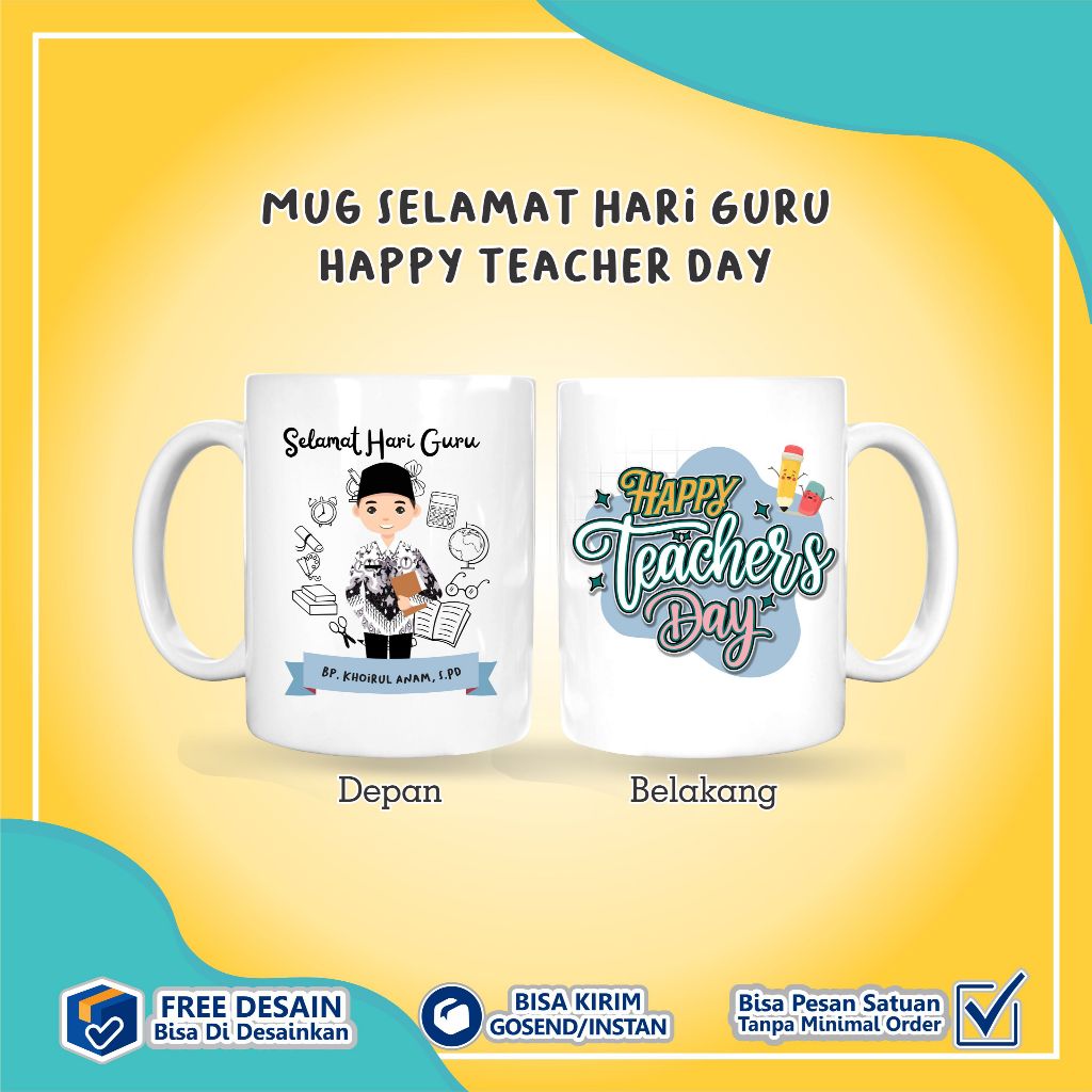 [ 1 Hari Jadi ] Souvenir Mug Hari Guru Mug Teacher Day Custom Kado Untuk Guru