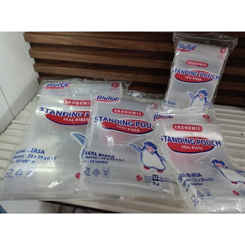Standing Pouch Ekonomis BluTop Variasi Ukuran :- Seal Biasa 9x15x0,1- Seal Biasa 10x17,5x0,1- Seal B