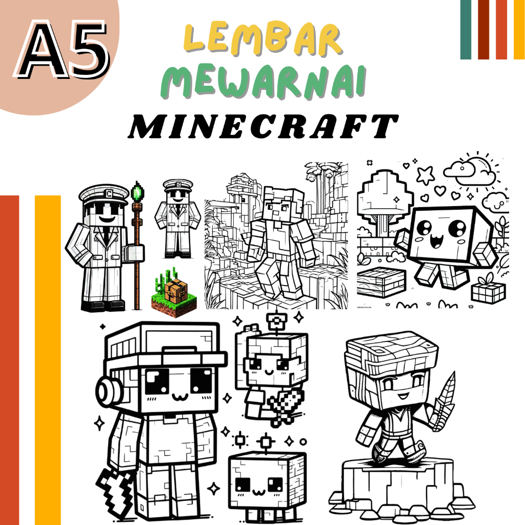 

Lembar A5 Kertas Mewarnai Tema MINECRAFT | Coloring Worksheet | Children Coloring Pages | Lembar Mewarnai Anak-anak | Buku Bergambar | Buku Mewarnai | Lembar Bergambar