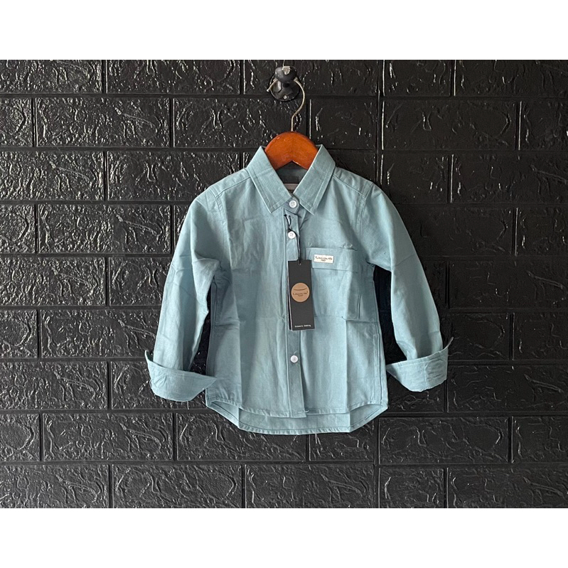 kemeja anak lengan panjang motif polos warna hijau wardah