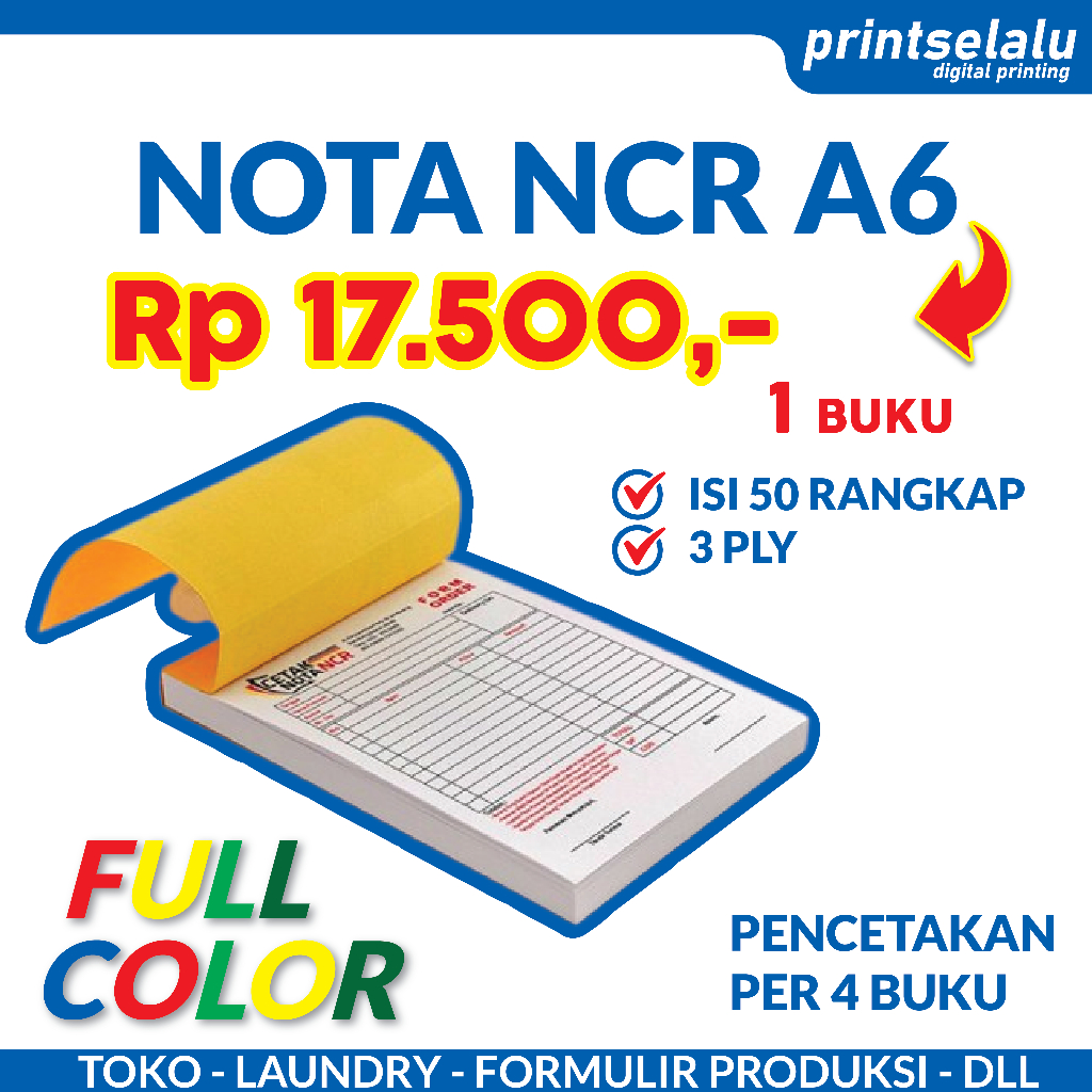 

Custom Nota NCR A6 3 ply rangkap (Laundry Surat Jalan Formulir) RETAIL