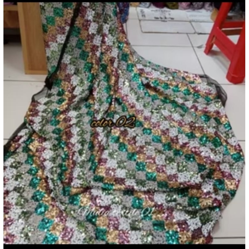kain/bahan tile full squin motif kotak