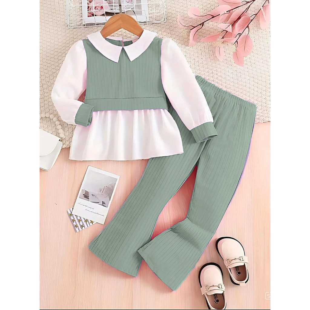 Baju Lebaran 1Stel Swanset Lewbaran Tanggung Atasan Bawahan Prempuan Oneset Satu Set Baqu Celana Cew