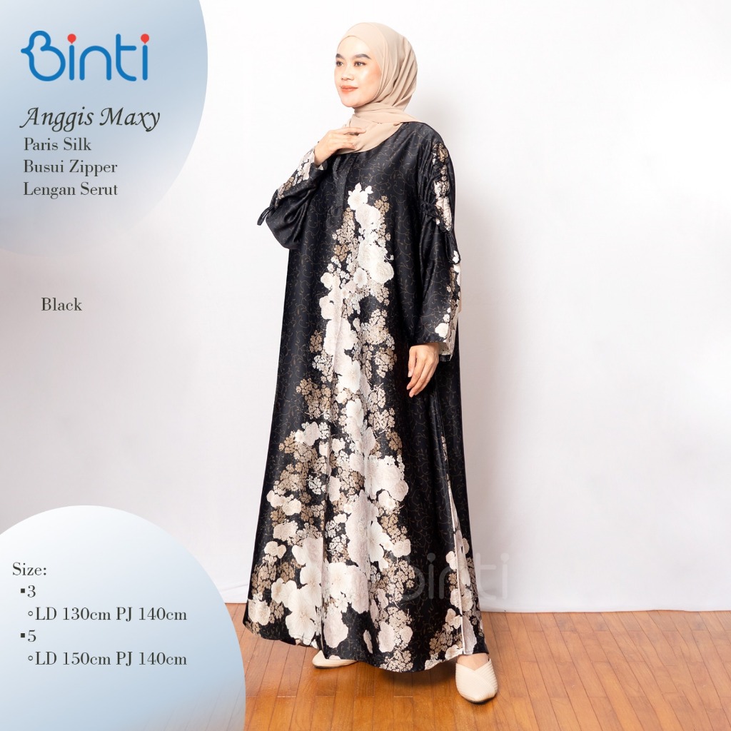 ANGGIS MAXY DRESS JUMBO LD 130 150 5X XXXXXL SILK BY BINTI Lengan Karet Muslim Panjang Formal Wanita