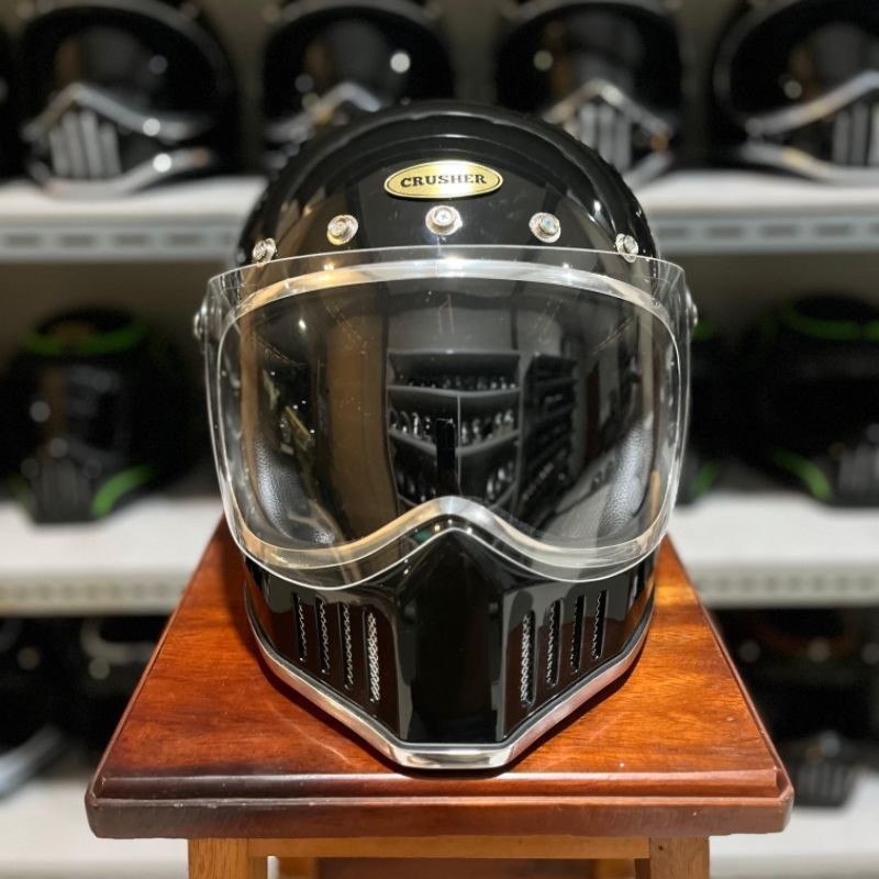 Helm Custom SIMPSON Moto X Black Glossy / Helm Cakil Retro Classic