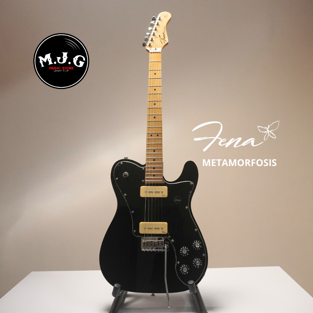 gitar elektrik Fena metamorfosis telecaster deluxe TLDX hitam maple FB with P90 alnico pickup