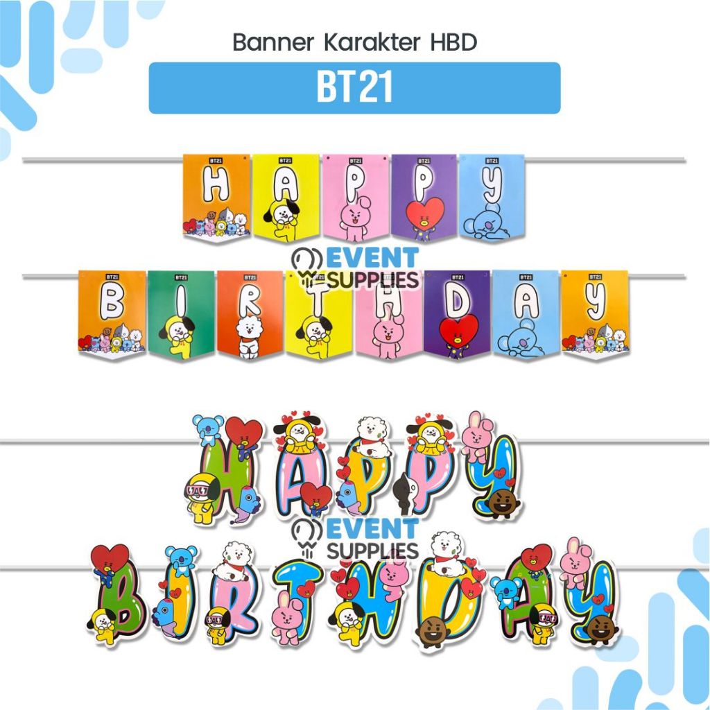 Banner Karakter BT21 Happy BirthDay Bunting Flag Warna Banner Set