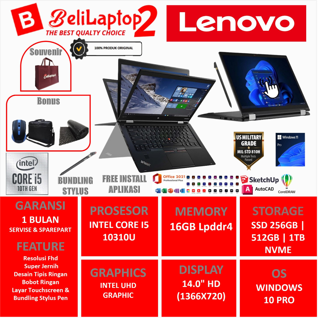 FLASH Sale Laptop Touchsreen Termurah Lenovo Thinkpad L13 Yoga Intel Core i3 10310U 16GB 1TB 13 Inc
