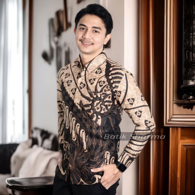 Kemeja batik pria motif jangkar coklat Kemeja batik cowok kemeja batik lengan panjang kemeja batik k