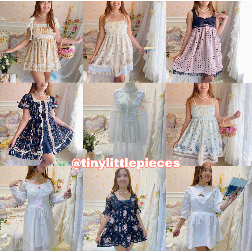 (DRS5) Kawaii Casual Vintage Dress Cottagecore Fairycore Coquette Princesscore Floral Brukat Bunga C