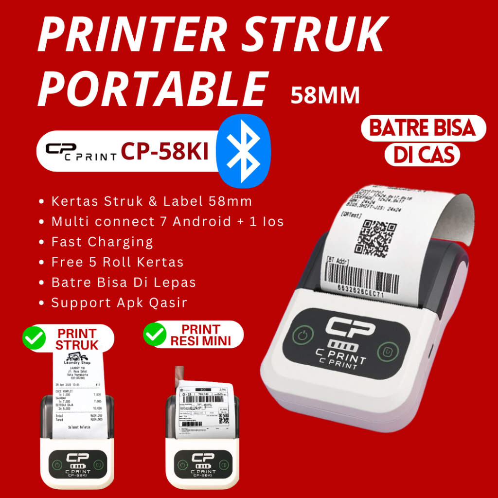 [ COD ] Original Printer thermal / Printer Bluetooth thermal kasir 58mm CP-58KI wireless Garansi 1 t