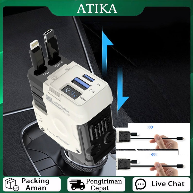 QC 3.0 Car Charger Retractable Charger Mobil Fast Charging Car Charger 4 In 1