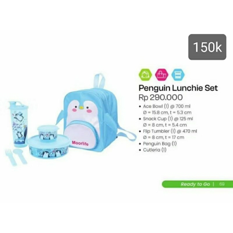 BARU set tas bekal PENGUIN LUNCHIE SET moorlife