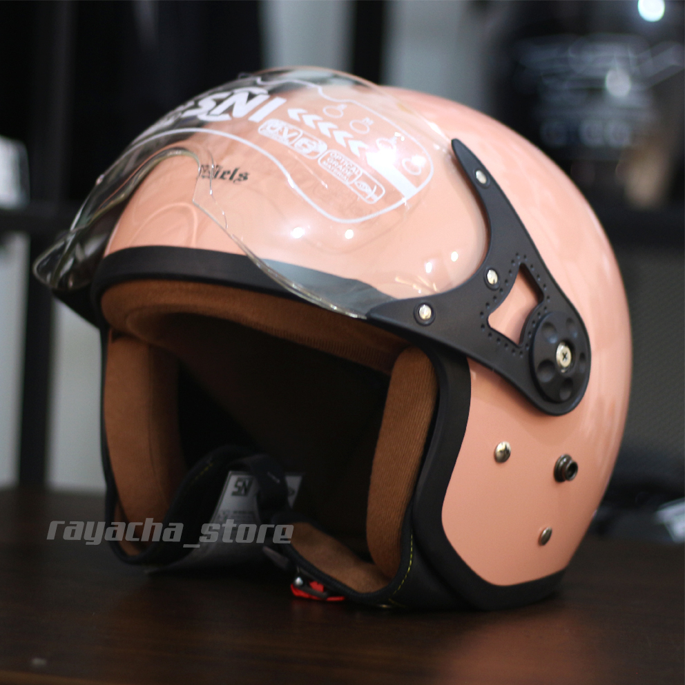 Niels Helm Bogo Wanita Hijab Dewasa Kaca Pilot | Pink Coral | Helm Retro